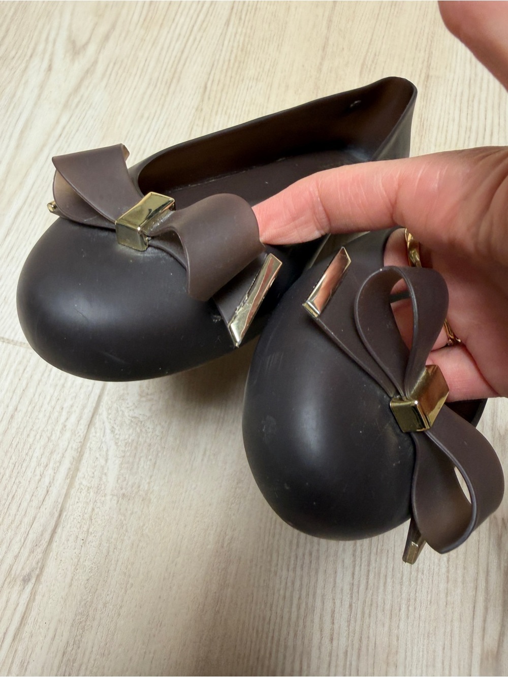 Melissa Womens Bow-Trim Jelly Ballet Flat Plum Brown Gold Size 8 EU 39 - Picture 5 of 8